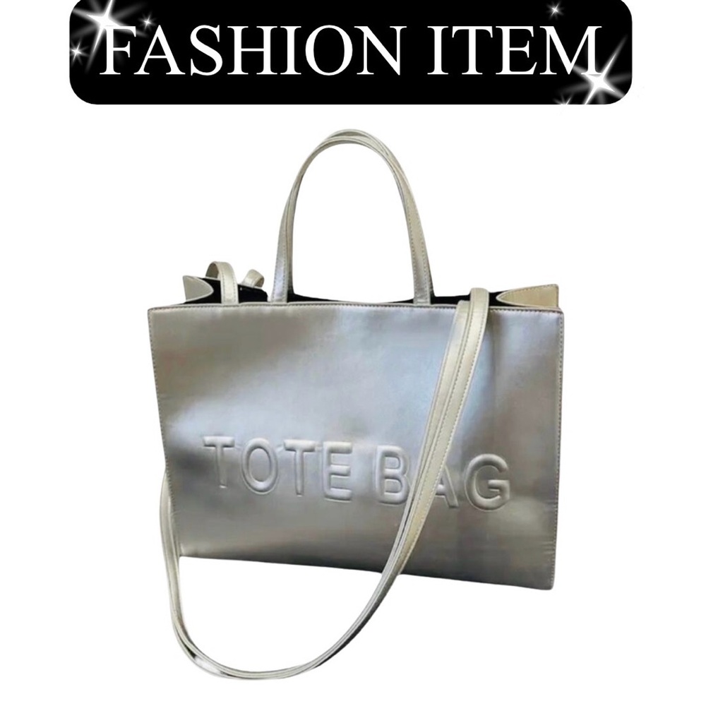 PURSE: Silver Pleather “TOTE BAG,” Lg Adj Crossbody w/Hardware Closure, NWOT